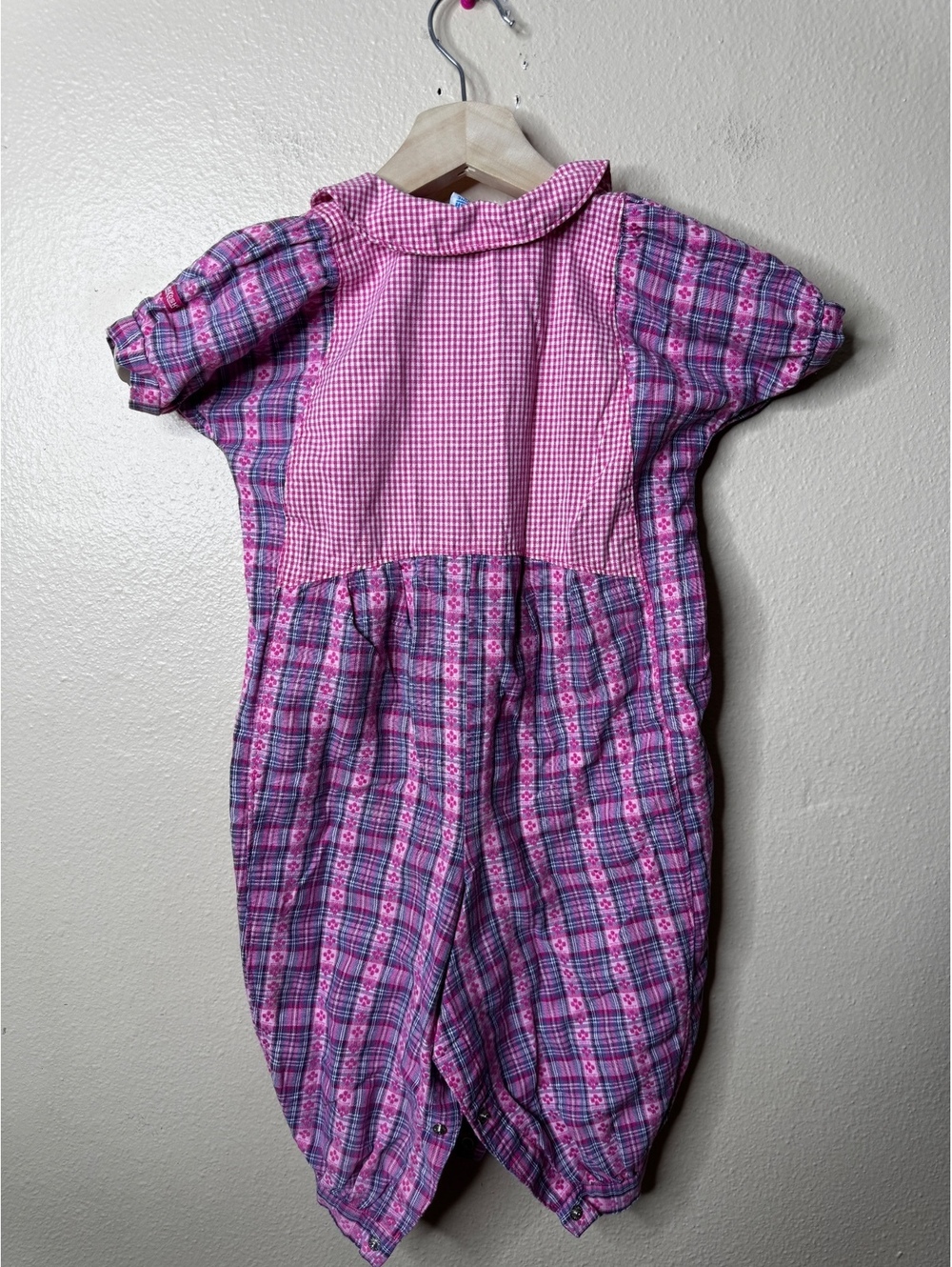 Vintage OshKosh Girls 24 Months Pink Plaid Cotton Romper One Piece USA Made - Picture 8 of 8